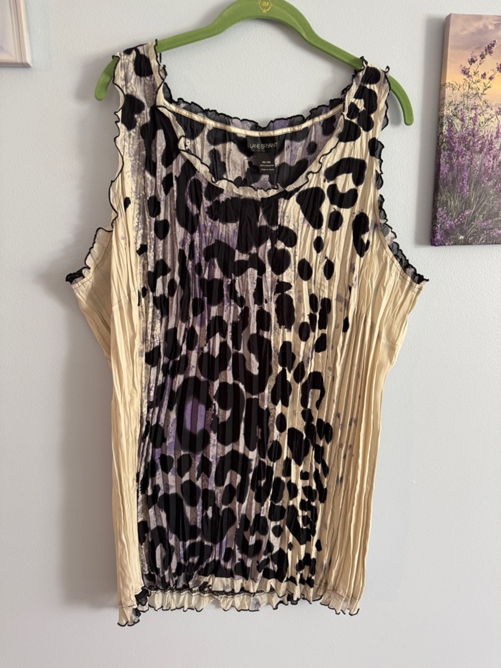 Lavish Alice Cream, Black & Purple Animal Print Pleated Tank